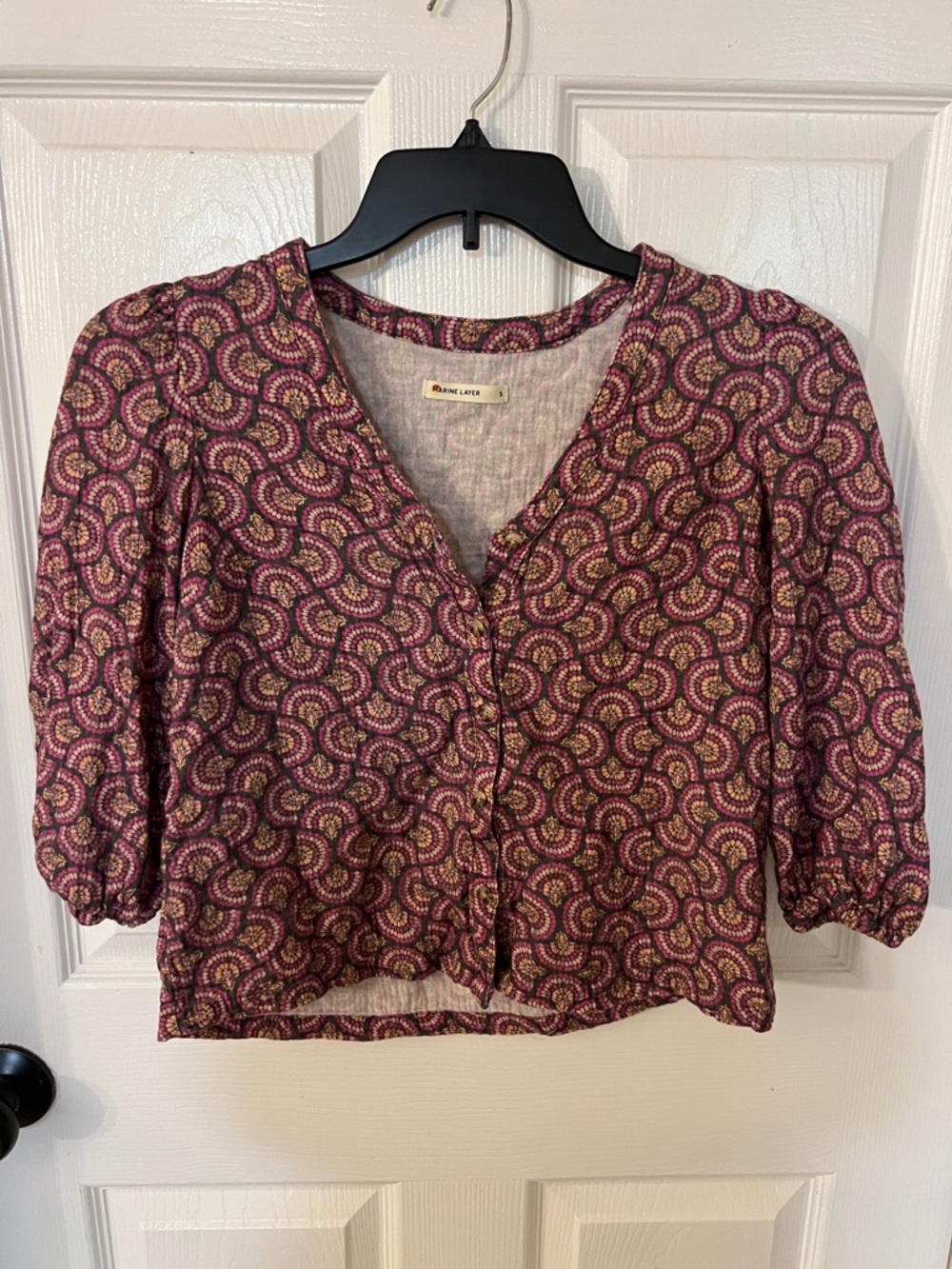 Marine Layer Pink Patterned V-Neck Button Top